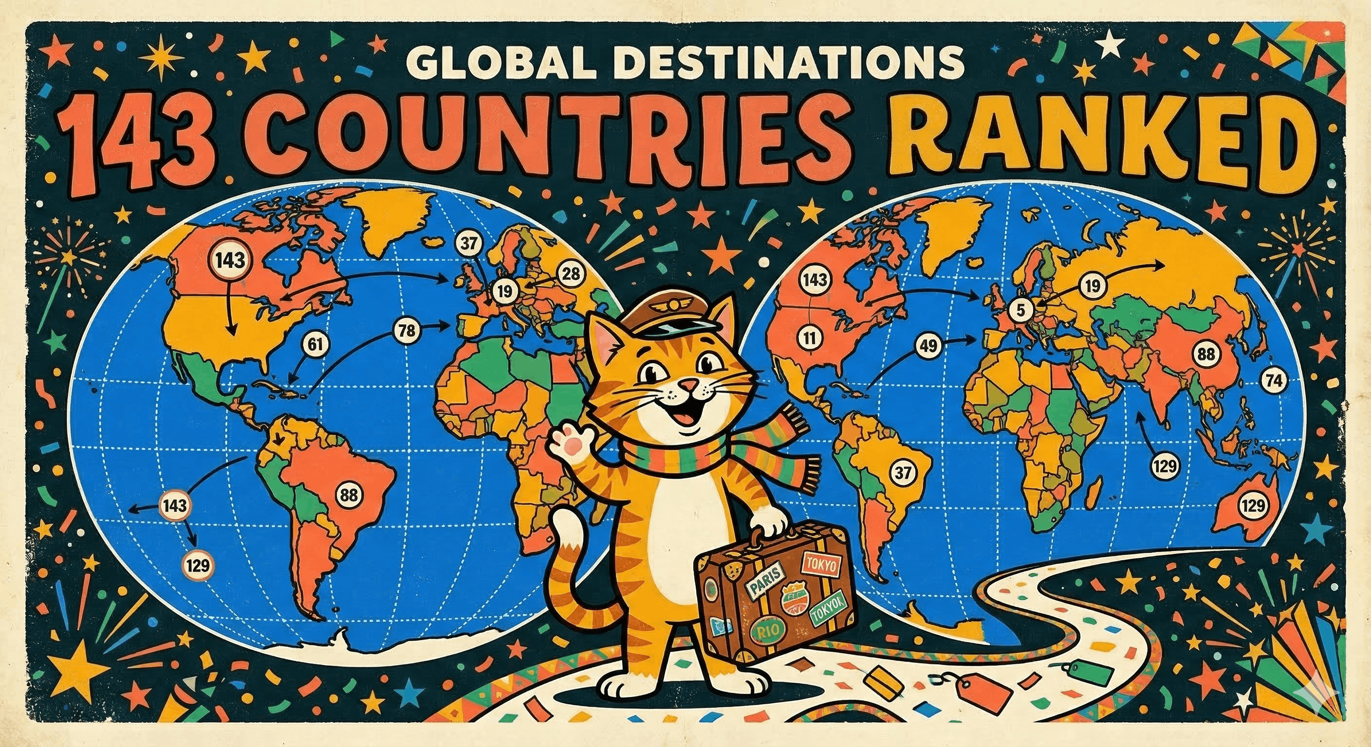 Cat Friendliness Index world map showing top ranked countries for cats