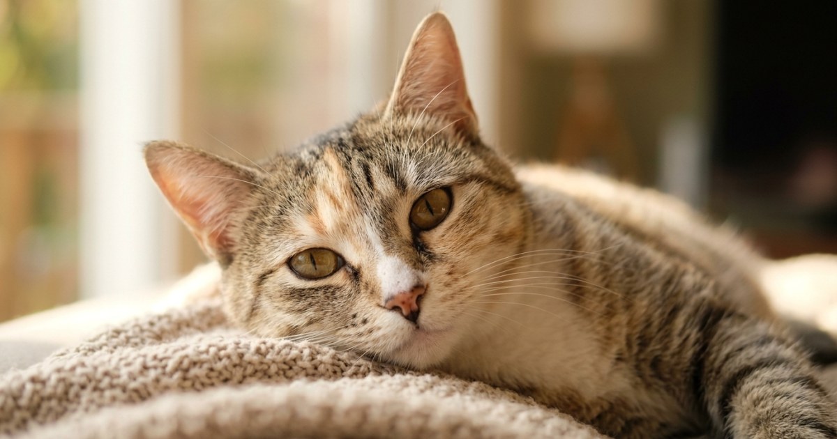 Close up of a calm cat with soft eyes appearing to purr
