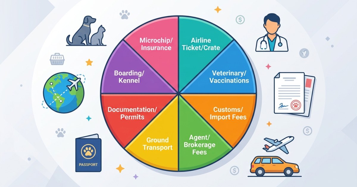 Illustration showing cost breakdown categories for moving a cat to New Zealand