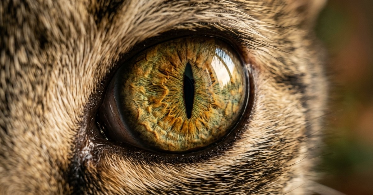 Extreme close-up of a cat's eye showing the vertical slit pupil and vivid iris detail