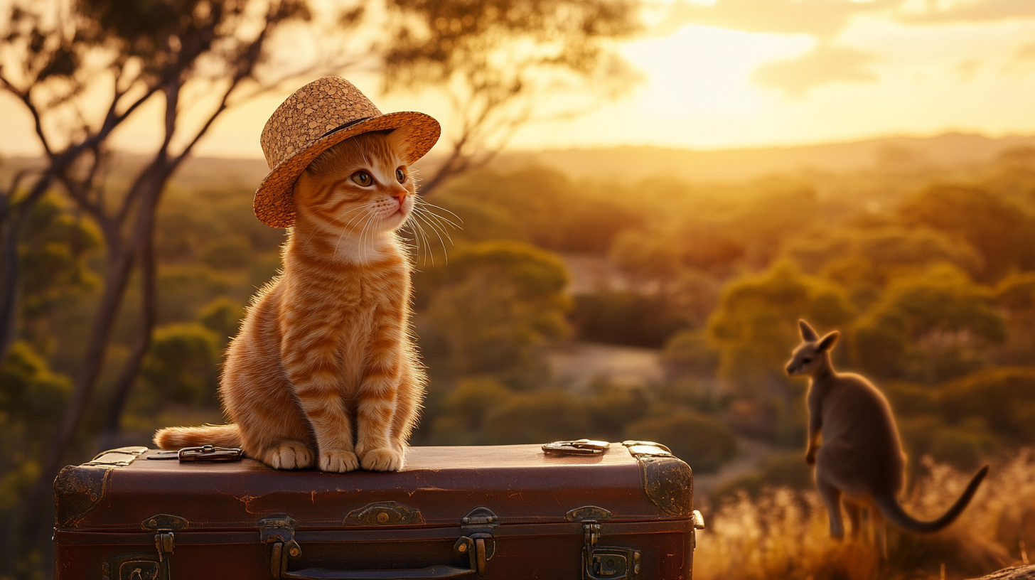 Ginger tabby cat ready to move to Australia