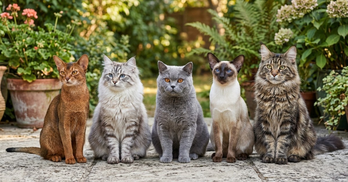 Multiple cat breeds representing global cat ownership statistics by country