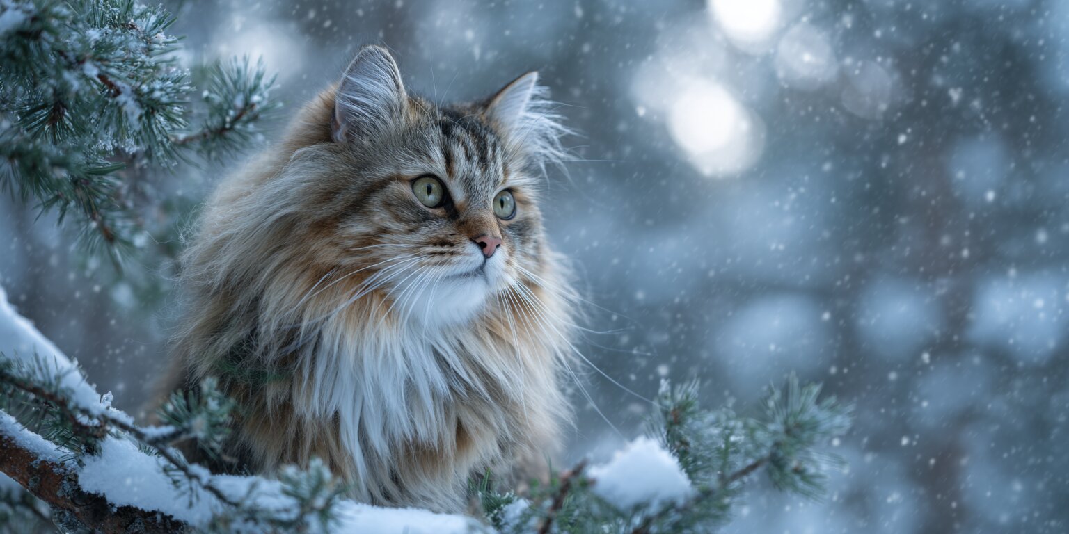 Norwegian Forest Cat in snow — Norway's national cat