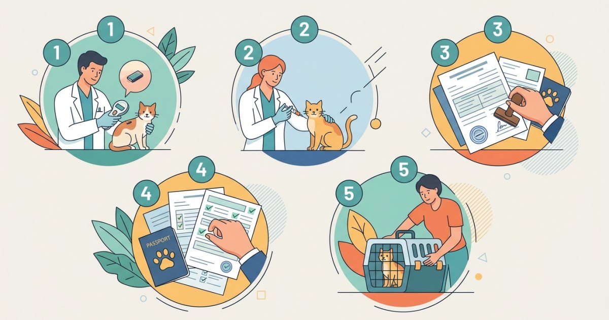 Illustration of steps to import a cat into Portugal